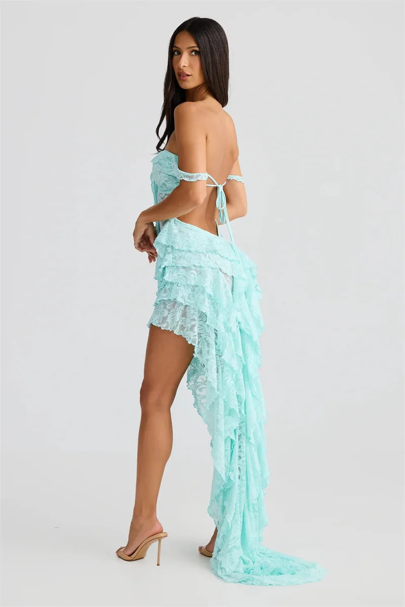 Mozision Lace Ruffle Sexy Maxi Dress Summer Off-shoulder