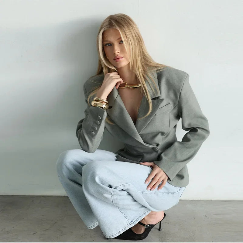 Elegant Shawl Collar Women Blazer Jacket Slim Single Button Long Sleeve Lapel Female Coat 2025 Spring Autumn New Lady Streetwear
