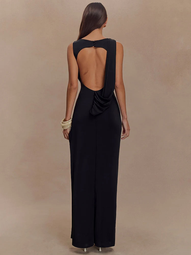 Backless Ruched Maxi Tank Dress with Split