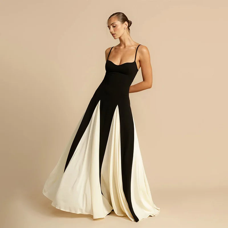 Mozision Elegant Patchwork Spaghetti Strap Maxi Dress