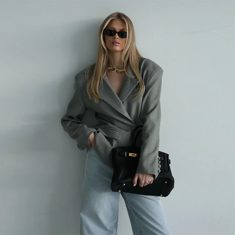 Elegant Shawl Collar Women Blazer Jacket Slim Single Button Long Sleeve Lapel Female Coat 2025 Spring Autumn New Lady Streetwear