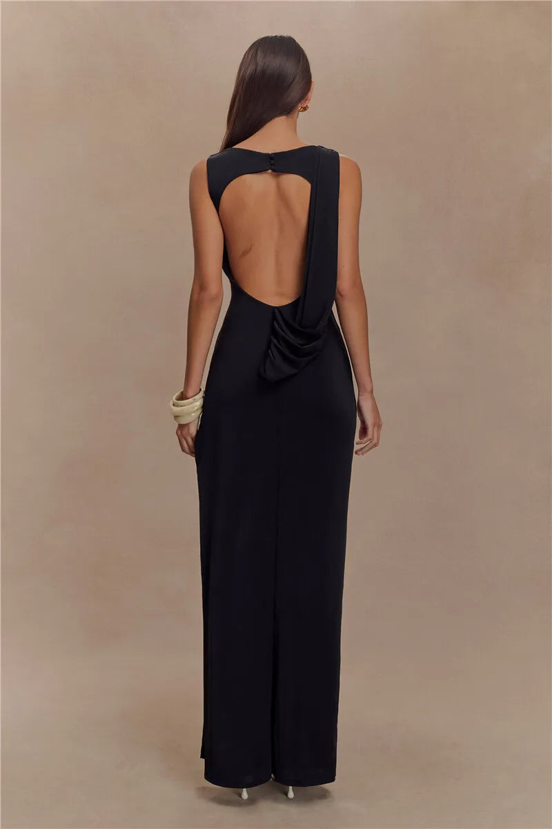 Backless Ruched Maxi Tank Dress with Split