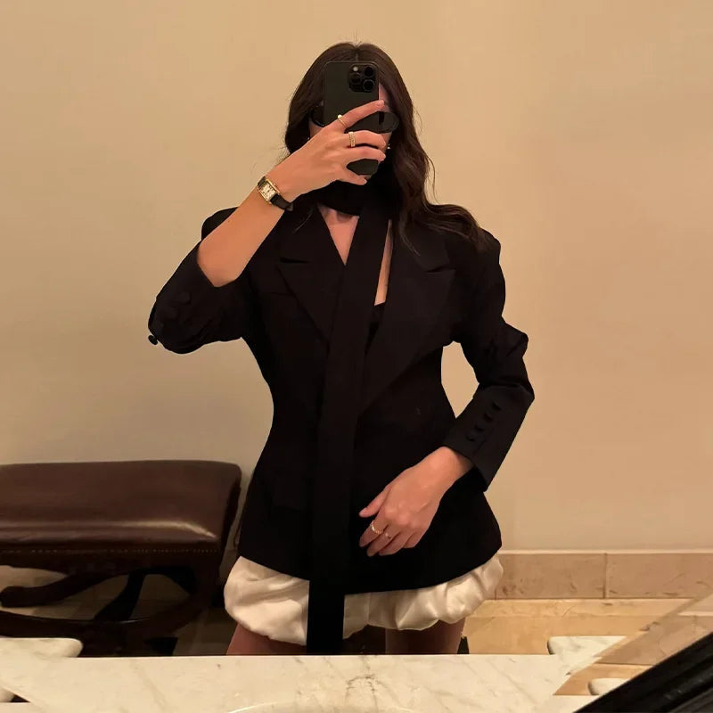 Elegant Shawl Collar Women Blazer Jacket Slim Single Button Long Sleeve Lapel Female Coat 2025 Spring Autumn New Lady Streetwear