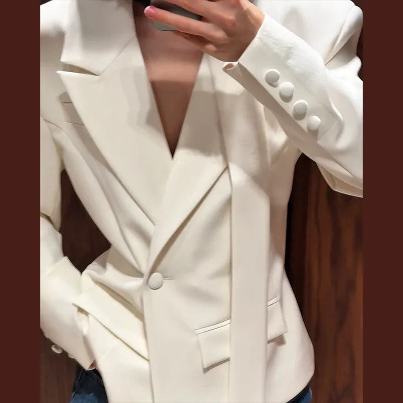 Elegant Shawl Collar Women Blazer Jacket Slim Single Button Long Sleeve Lapel Female Coat 2025 Spring Autumn New Lady Streetwear