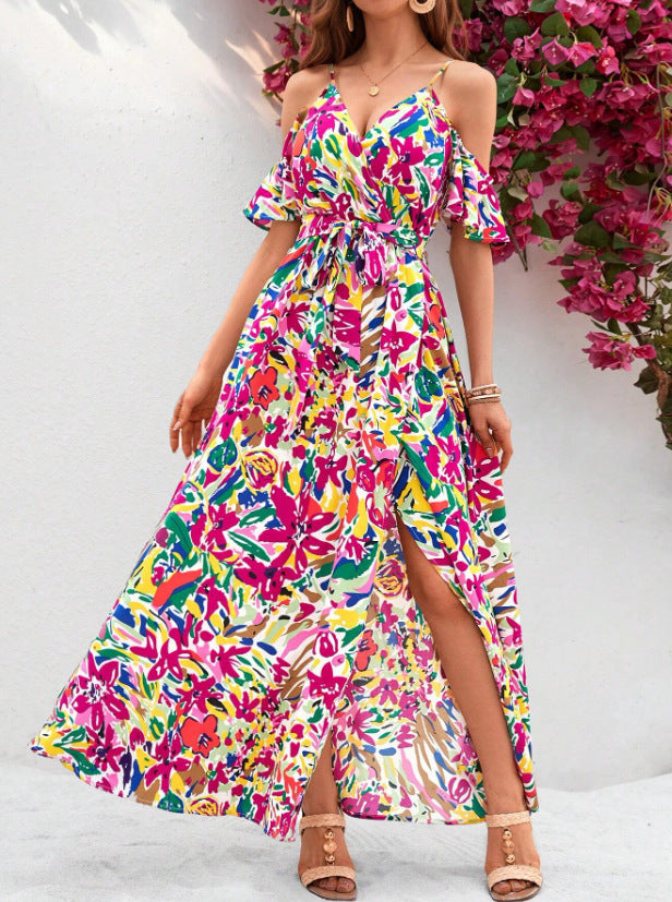 Women's Sling Irregular Floral Beach Dress