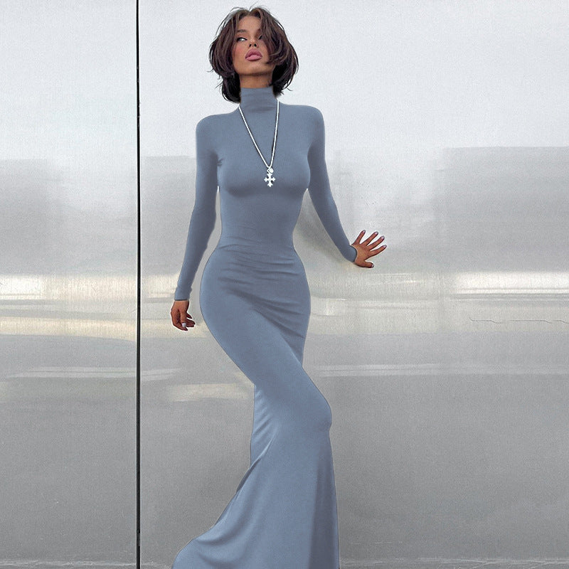 Women's Turtleneck Long Sleeve Waist-tight Sheath Dress