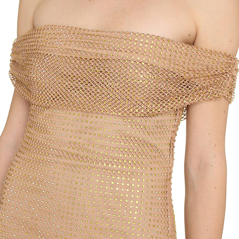 European And American Off-shoulder See-through Sequins Sexy Dress