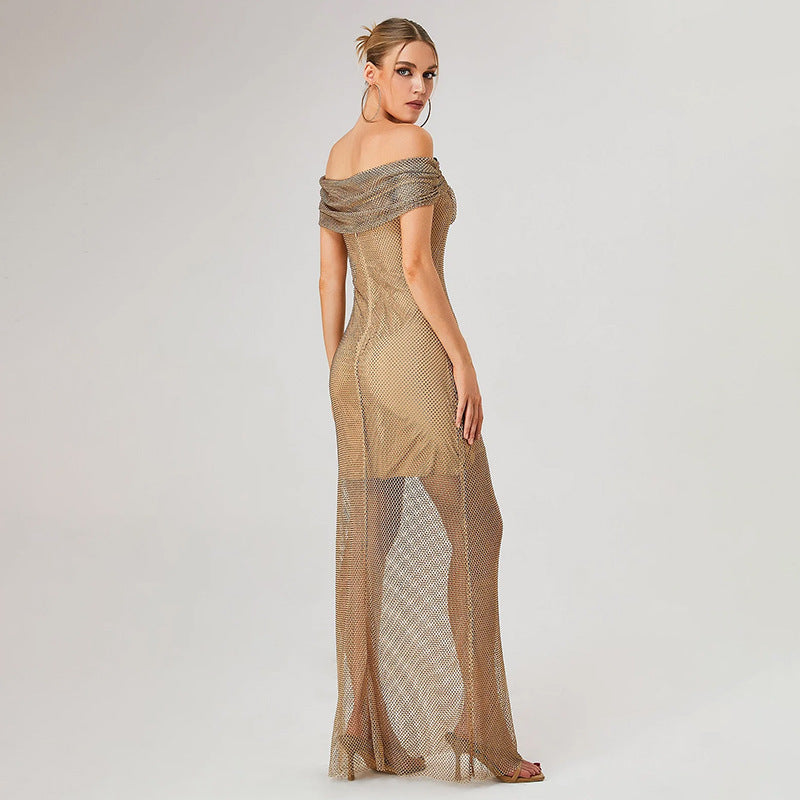 European And American Off-shoulder See-through Sequins Sexy Dress