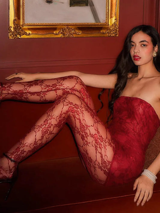 Mozision See Through Lace Sexy Dress Set Women Off-shoulder Strapless Dress And Pants Matching Sets Ladies Party Two Piece Set