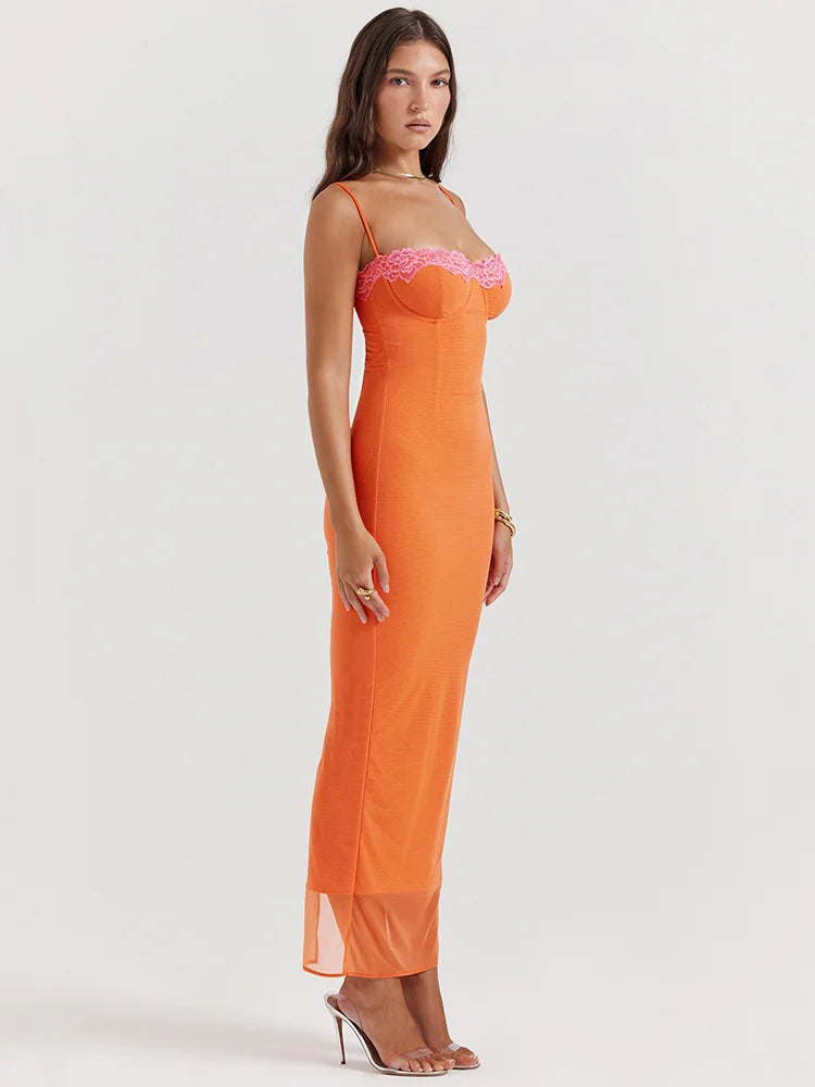 Mozision Lace Spaghetti Strap Bodycon Backless Maxi Dress