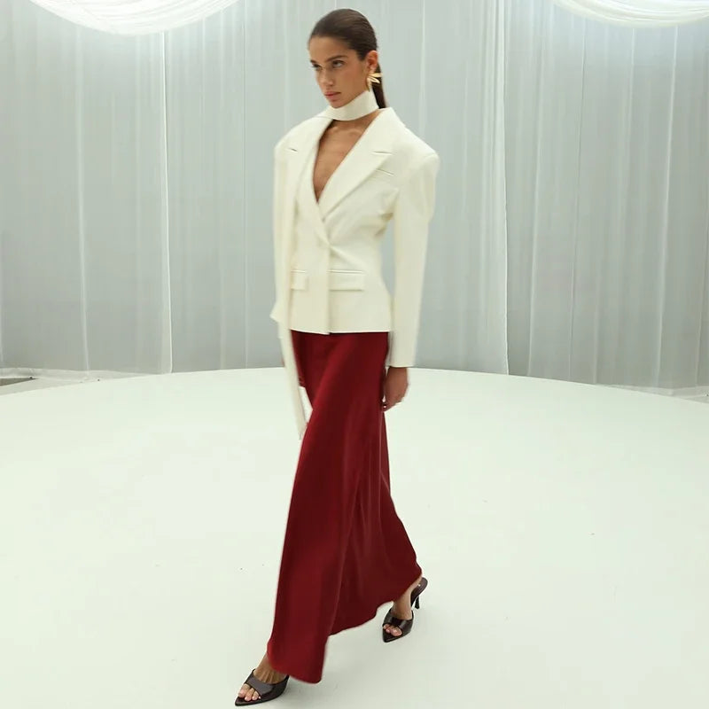 Elegant Shawl Collar Women Blazer Jacket Slim Single Button Long Sleeve Lapel Female Coat 2025 Spring Autumn New Lady Streetwear