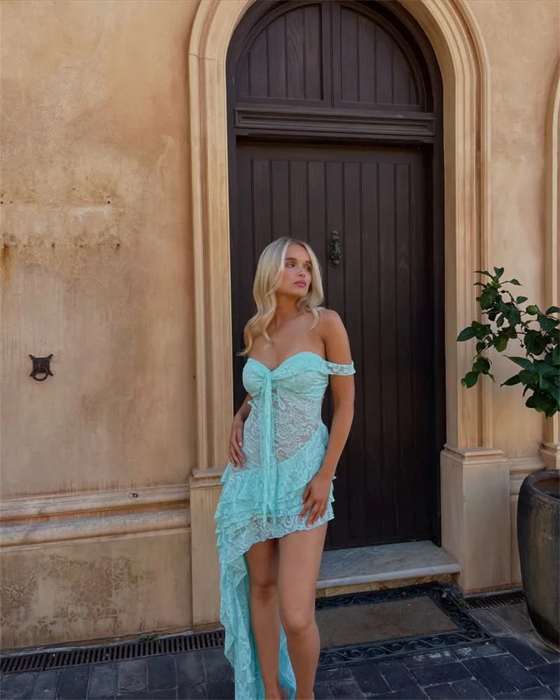 Mozision Lace Ruffle Sexy Maxi Dress Summer Off-shoulder