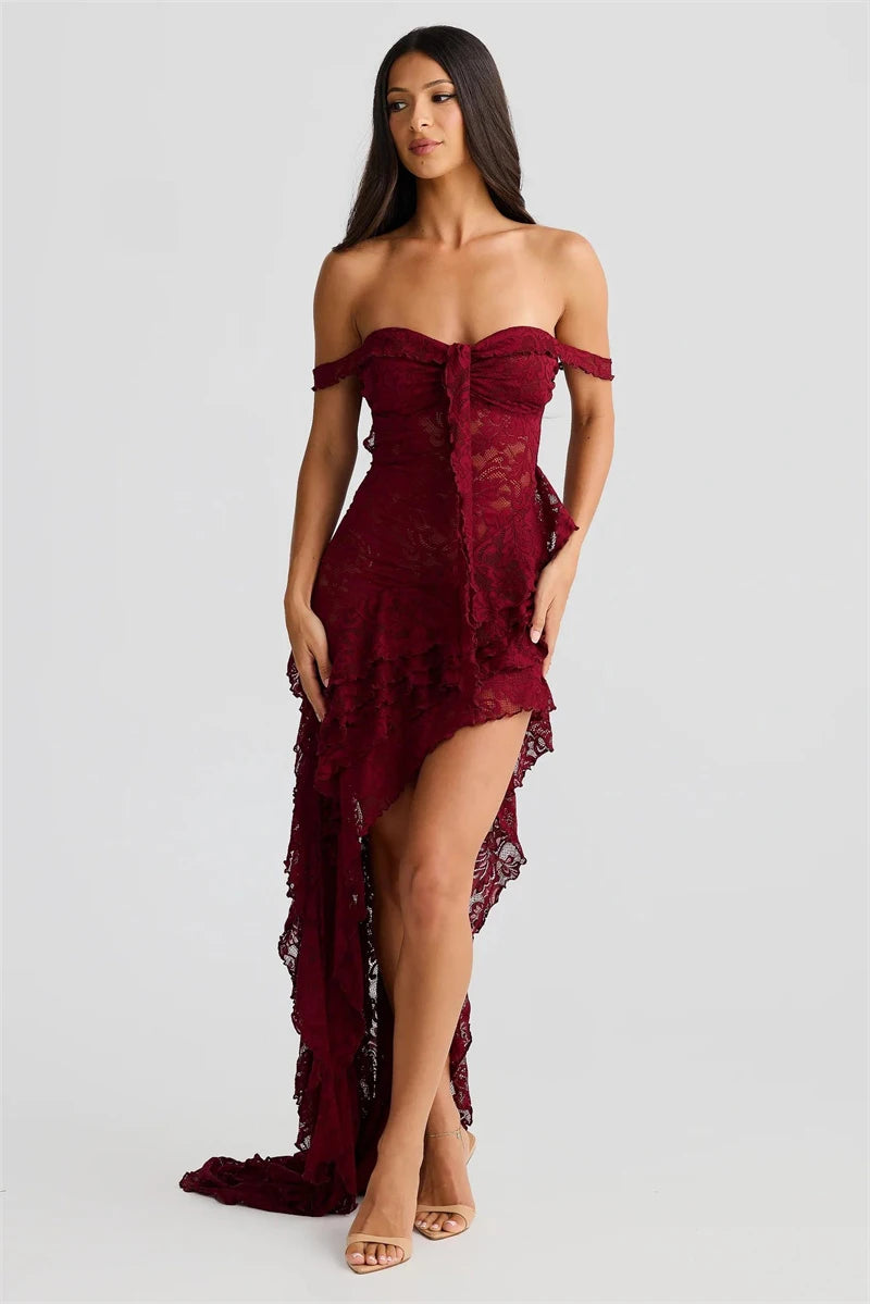 Mozision Lace Ruffle Sexy Maxi Dress Summer Off-shoulder