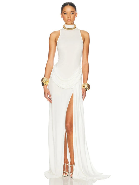 Split Tank High Waist Ruched Maxi Dress