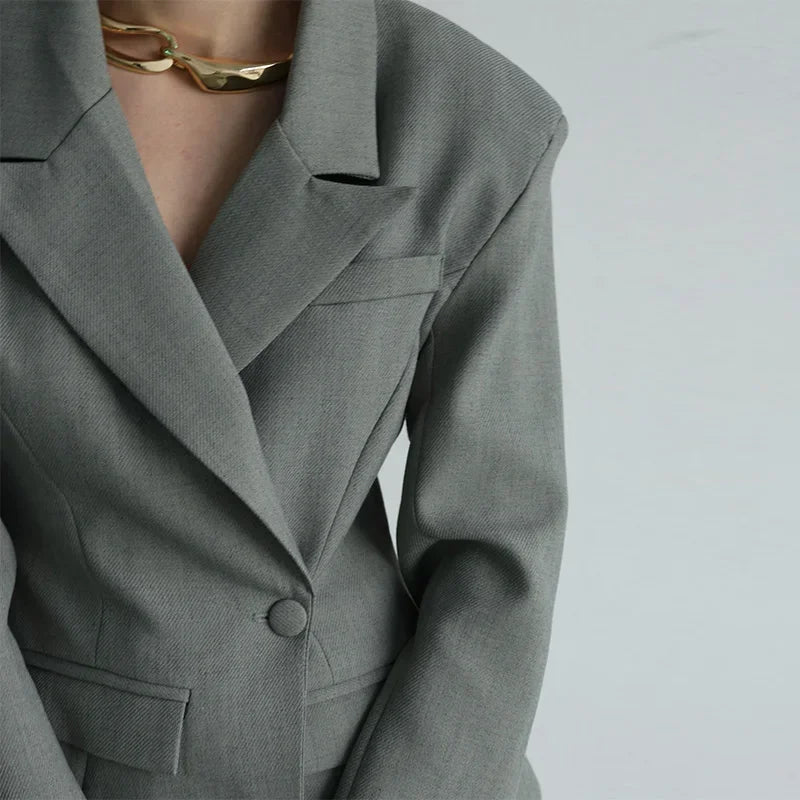 Elegant Shawl Collar Women Blazer Jacket Slim Single Button Long Sleeve Lapel Female Coat 2025 Spring Autumn New Lady Streetwear