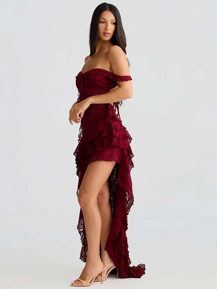 Mozision Lace Ruffle Sexy Maxi Dress Summer Off-shoulder