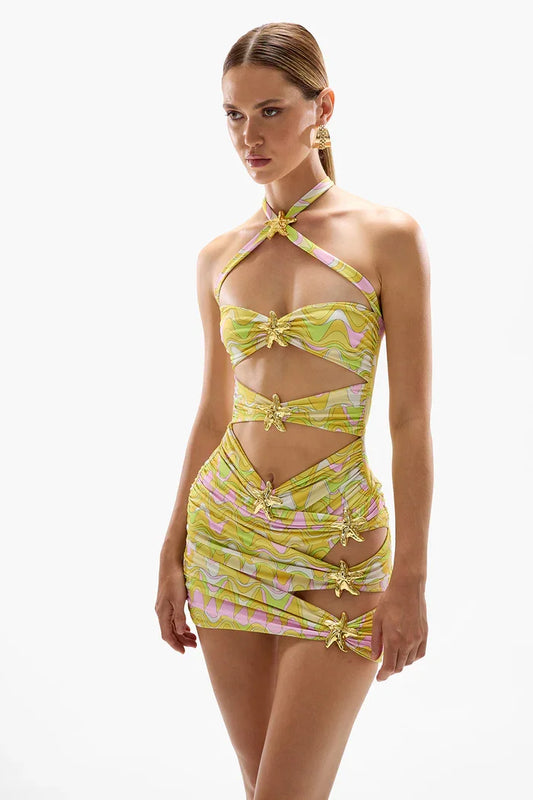 Bikini Set With Skirt Women Swimsuit Halter Cut Out Beach Wear