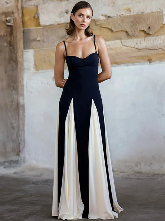 Mozision Elegant Patchwork Spaghetti Strap Maxi Dress