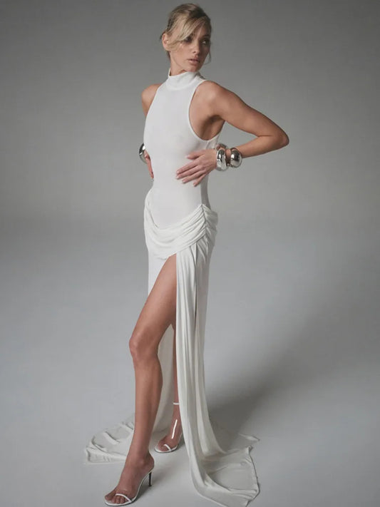 Split Tank High Waist Ruched Maxi Dress