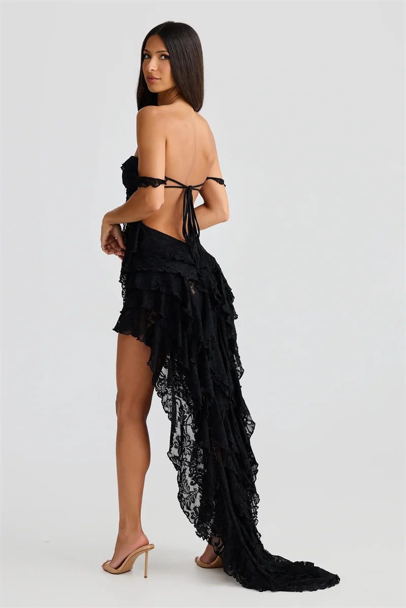 Mozision Lace Ruffle Sexy Maxi Dress Summer Off-shoulder
