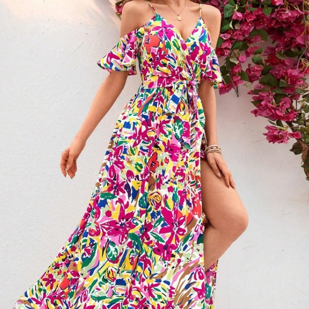 Women's Sling Irregular Floral Beach Dress