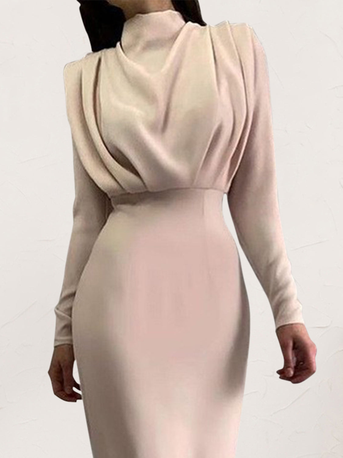 Ruched Turtleneck Long Sleeve Dress