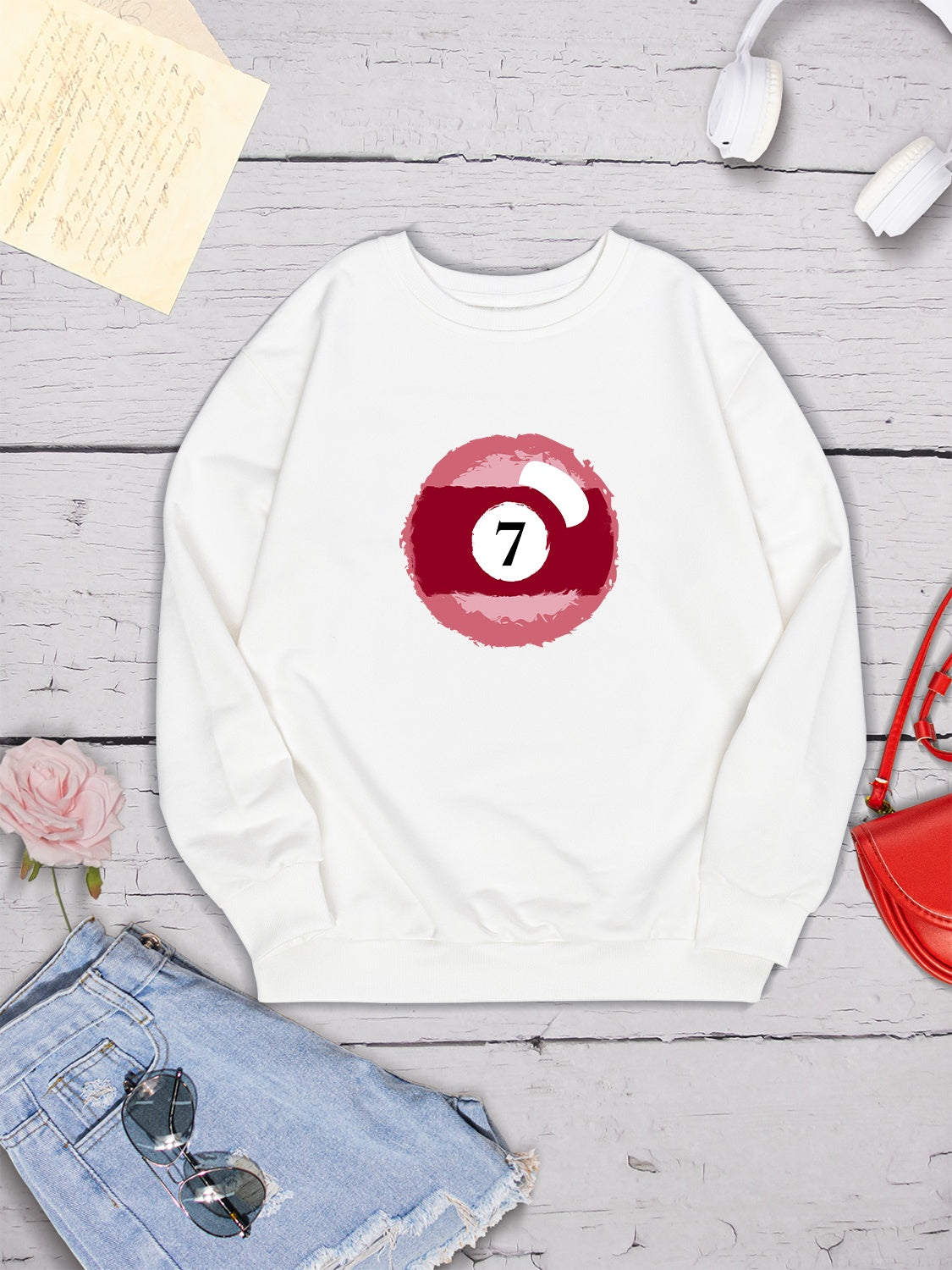 Billiard Graphic Round Neck Sweatshirt