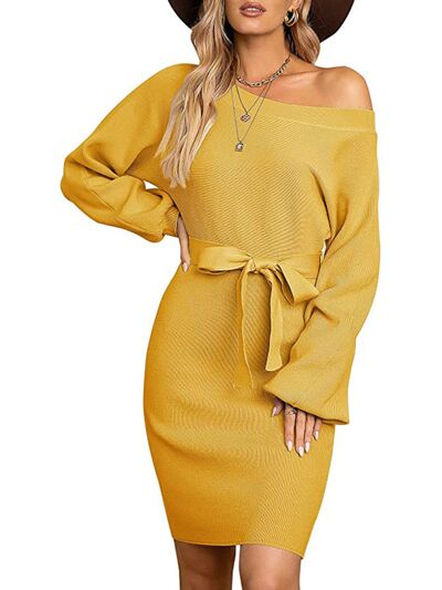 Tie Waist Long Sleeve Mini Dress