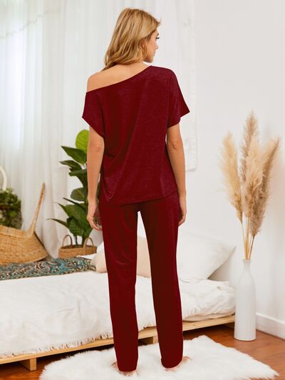 Round Neck Top and Pants Lounge Set